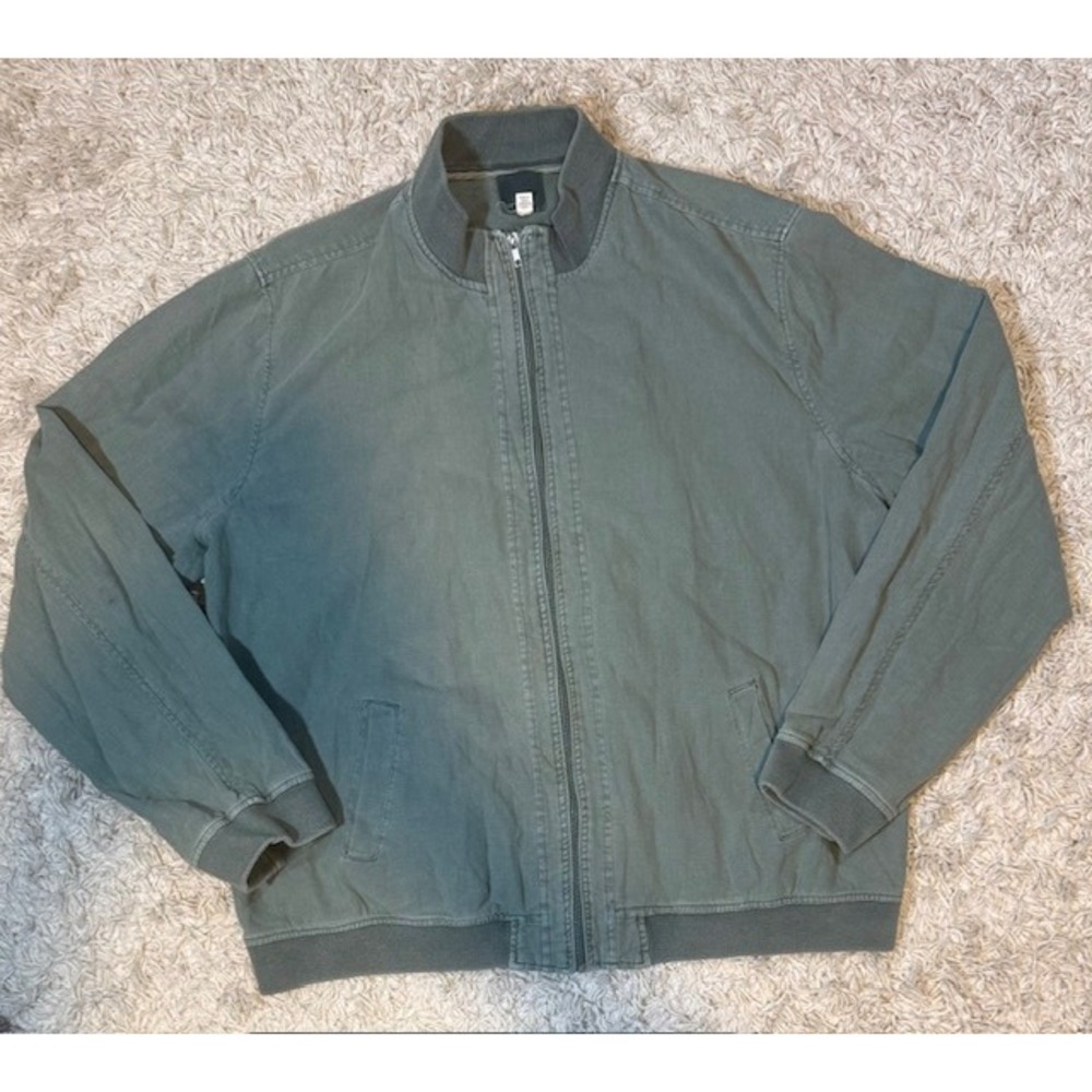 Natural‎ Blue by Visitor Linen Bomber Jacket XXL Sage Green Zip Up Lightweight